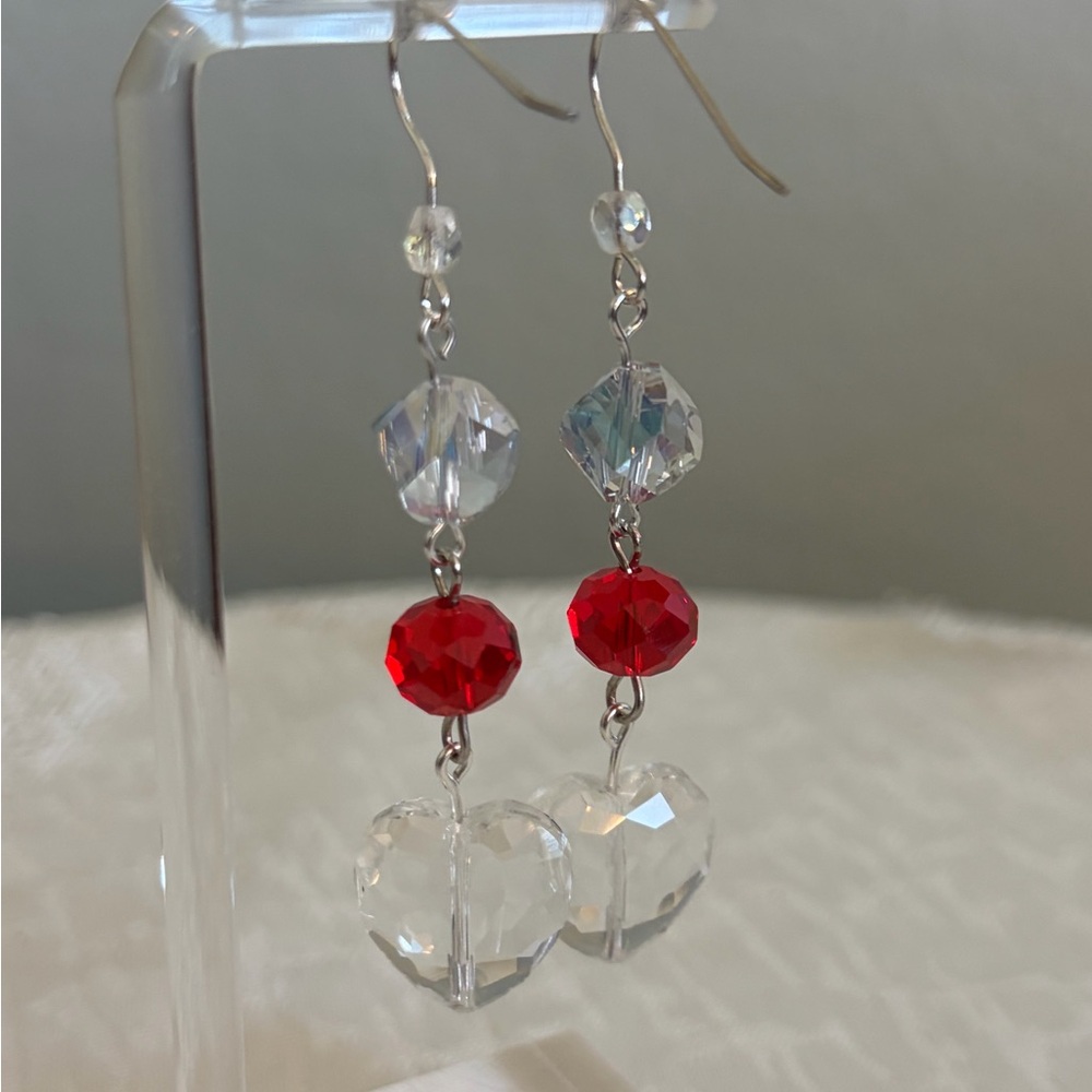 Crystal clear glass hearts and AB Glass Earrings - Picture 3 of 7